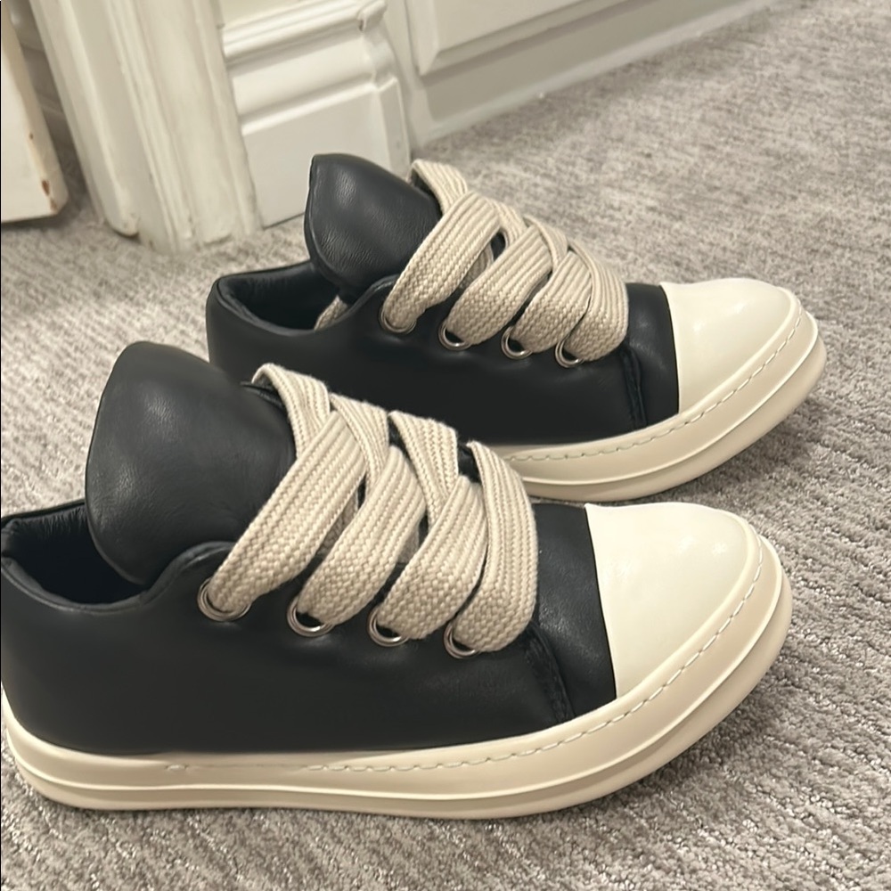 Rick Owens Black and Cream Sneakers